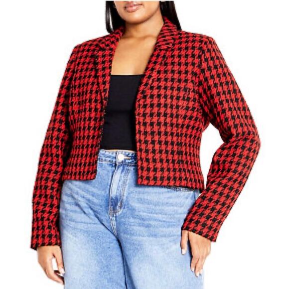 City Chic Red Houndstooth Blazer Jacket 12 NWOT - Picture 1 of 4